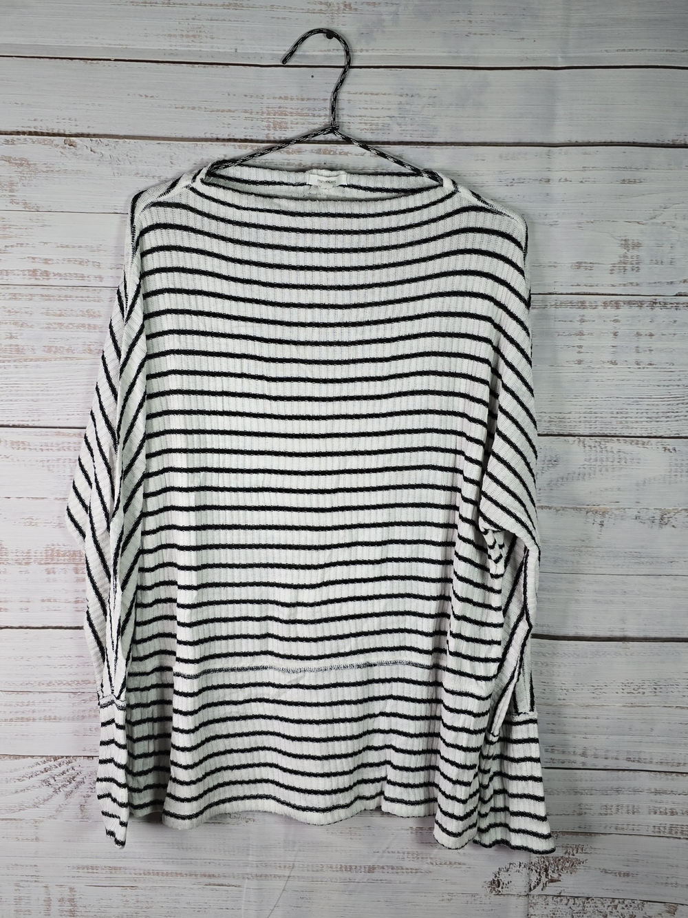 Maurices Black White Striped Ribbed Knit Dolman Sweater Top Size Large